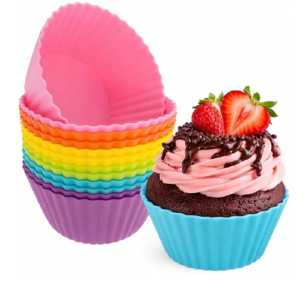 Forminhas de Silicone para Cupcake 12 Peças para Forno e Airfryer até 220°C Antiaderente Reutilizável Livre de BPA