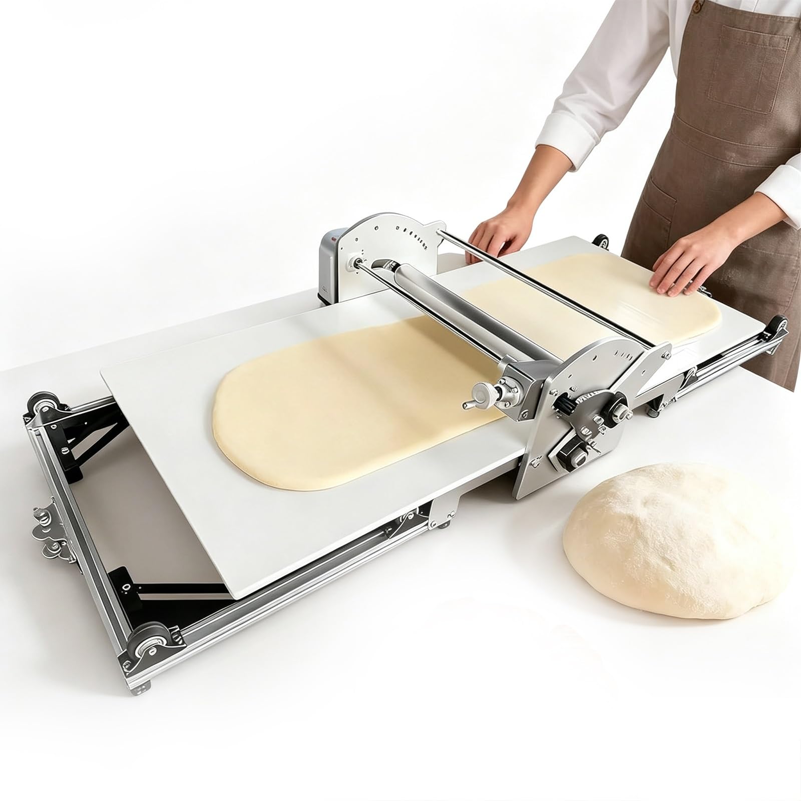 Máquina De Massa Folhada De Mesa Dobrável, Folha De Massa Elétrica | Largura: 45cm, fácil de limpar, espessura: 2-30mm, para padarias, pizzas e muito mais