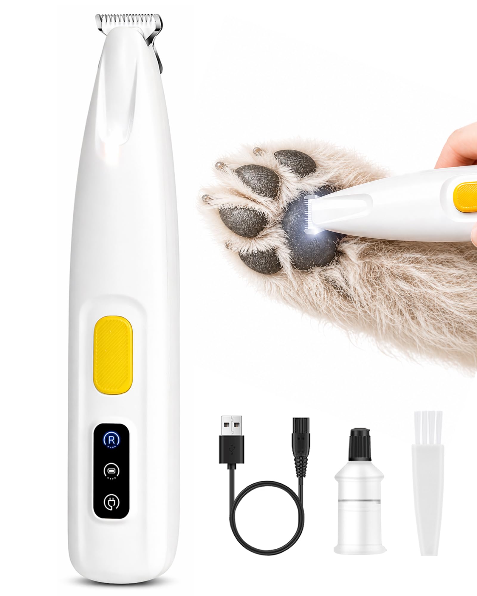 FURBONA Aparador de Patas de Cachorro Atualizado com Luz LED, Lâmina de 18 mm de Largura, Baixo Ruído de 35 dB, Totalmente à Prova D'água, Tosquiadeira Recarregável para Cães e Gatos