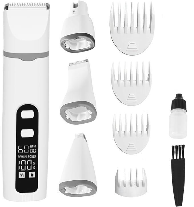 ALTOMEX Máquina de Tosa para Pets 4 em 1 – Aparador de Pelos Sem Fio e Recarregável para Cães e Gatos – Silenciosa, com Cabeças de Corte Intercambiáveis, Ideal para Cortes Precisos