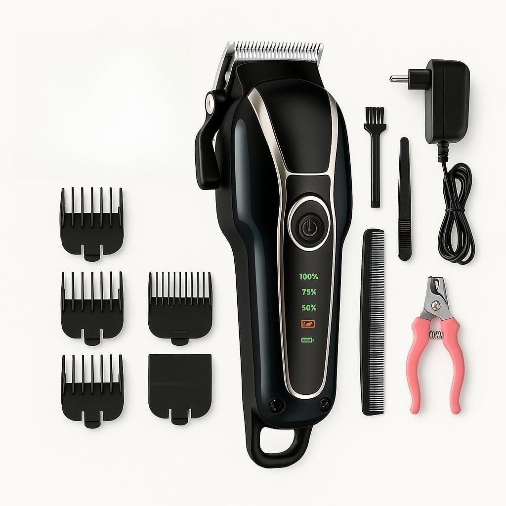 Máquina de Tosa Pet Profissional Sem Fio Bivolt para Cachorros e Gatos com LCD e Pentes Ajustáveis