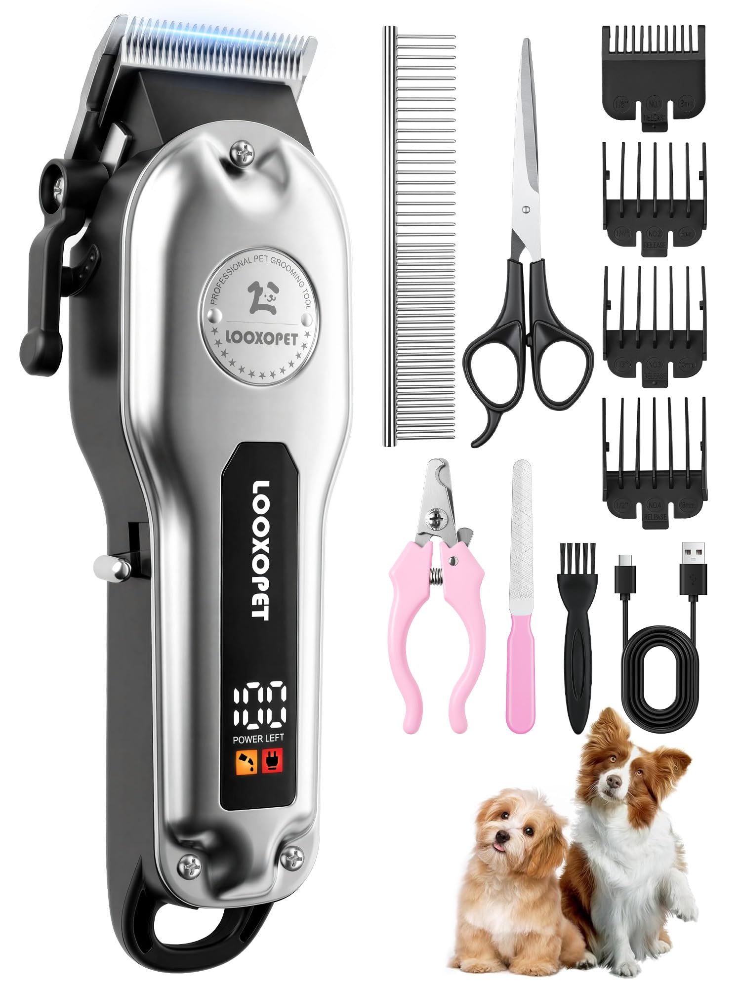 Máquina de Tosar Pet Profissional Cachorros Recarregável Potente 8W | Inox Impermeável