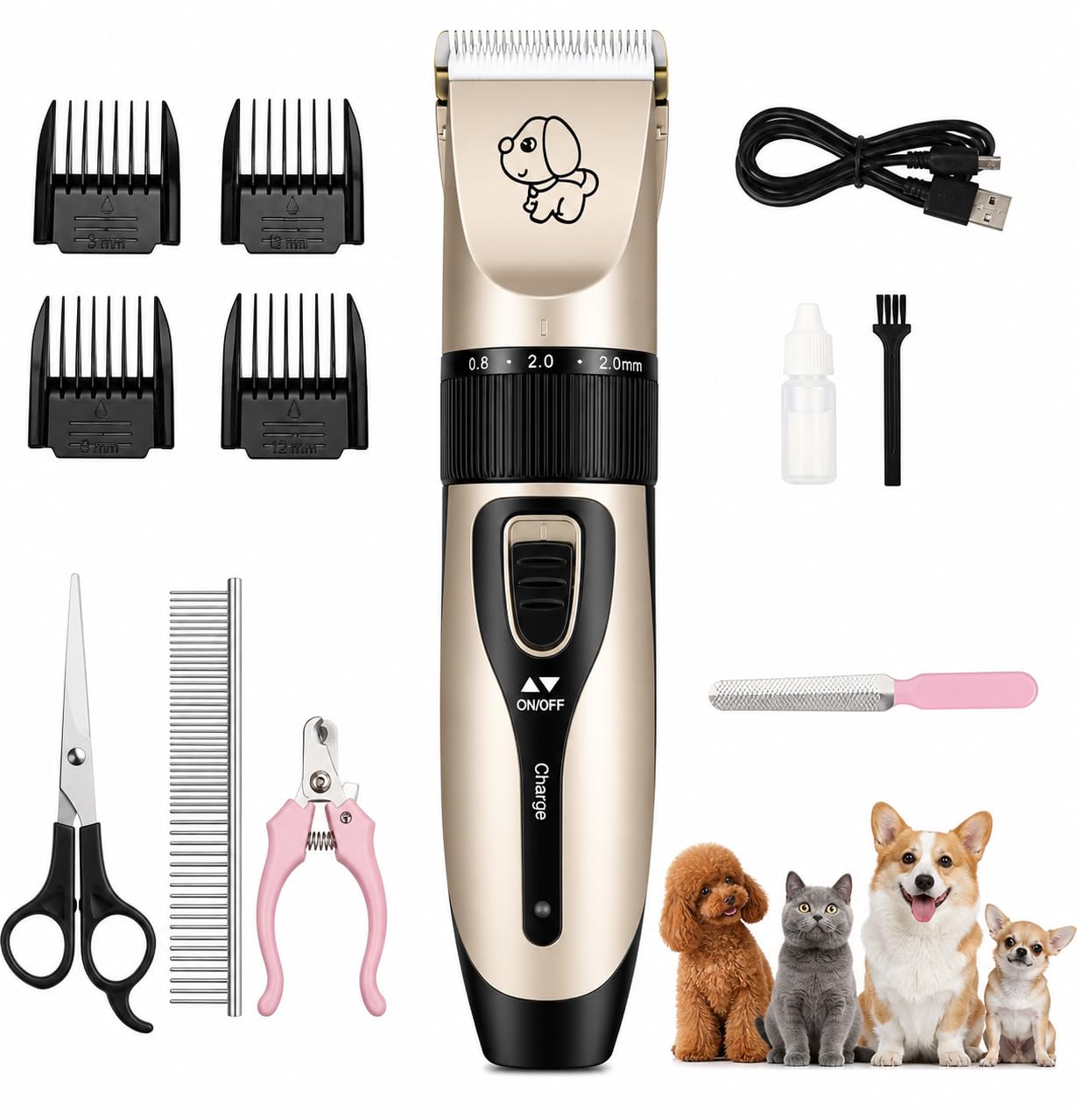 Máquina de Tosa para Cachorros e Pets Recarregável Sem Fio | Aparador Elétrico Silencioso com Lâminas de Precisão | Ideal para Cães e Gatos | Uso Profissional e Doméstico