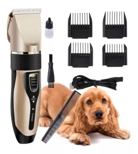 Máquina de Tosa para Pets Profissional Sem Fio Recarregável Silenciosa 5 Velocidades com 4 Pentes USB para Cães e Gatos