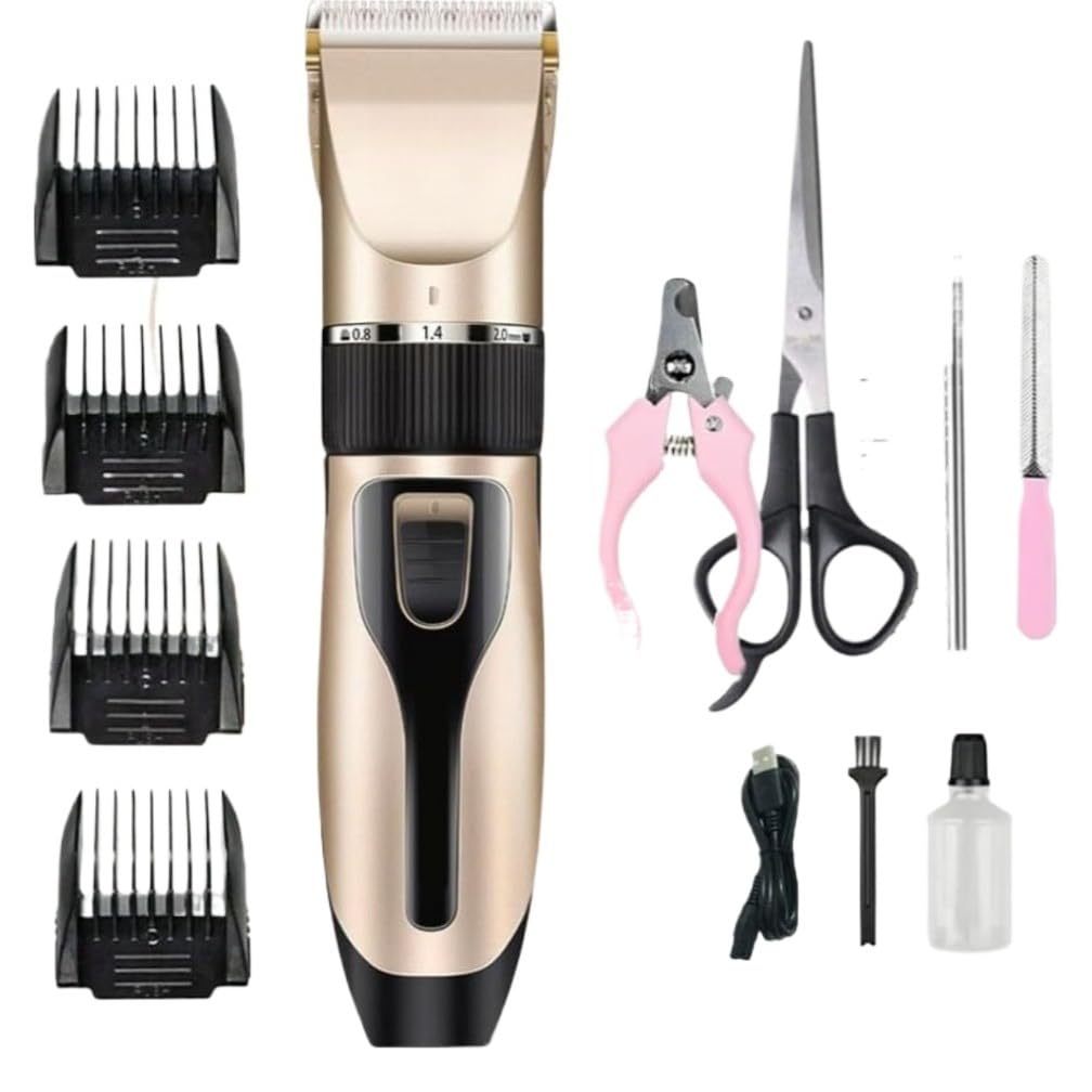 Kit Máquina de Tosa Pet Profissional Recarregável para Cachorro e Gato com Tesoura Pente Lixa e Acessórios