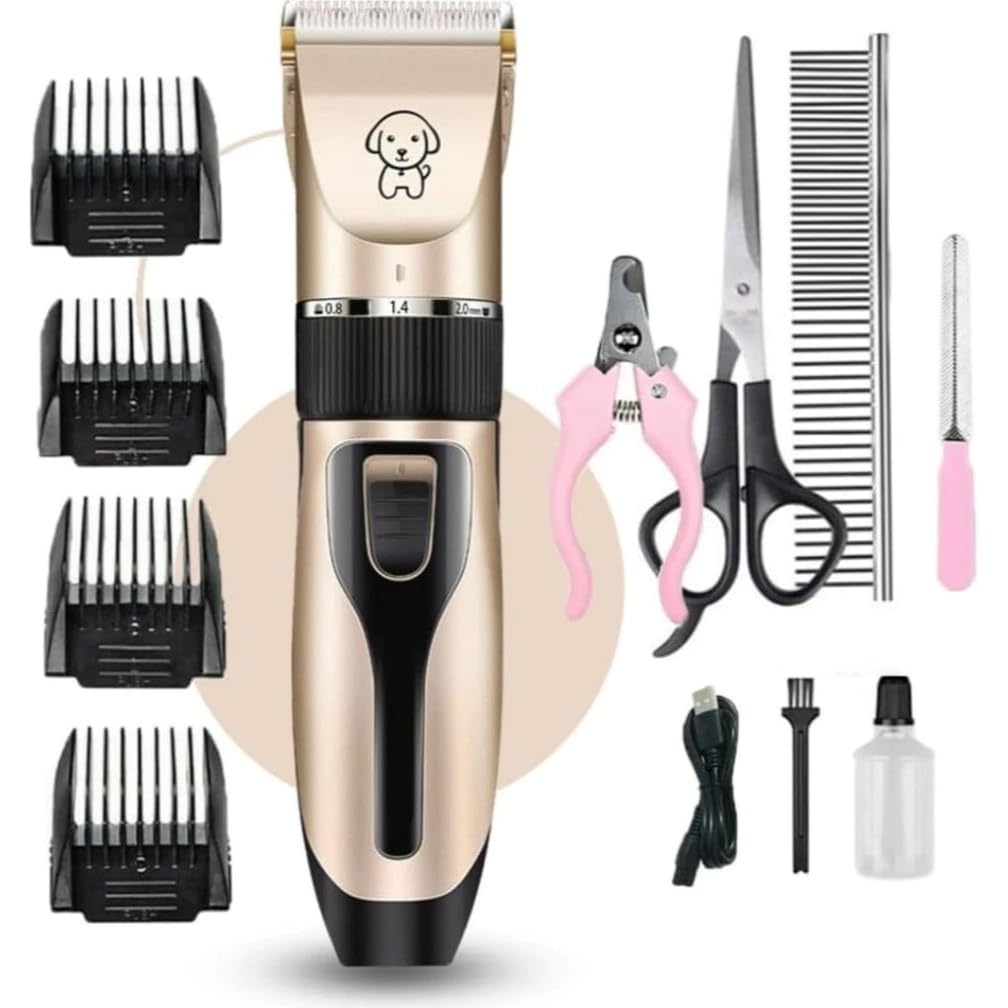 Kit Máquina de Tosa Profissional para Pet, com Tesoura, Pente, Lixa e Cortador de Unhas, Ideal para Cães e Gatos, Silenciosa e Ergonômica(KIT 11 PC)