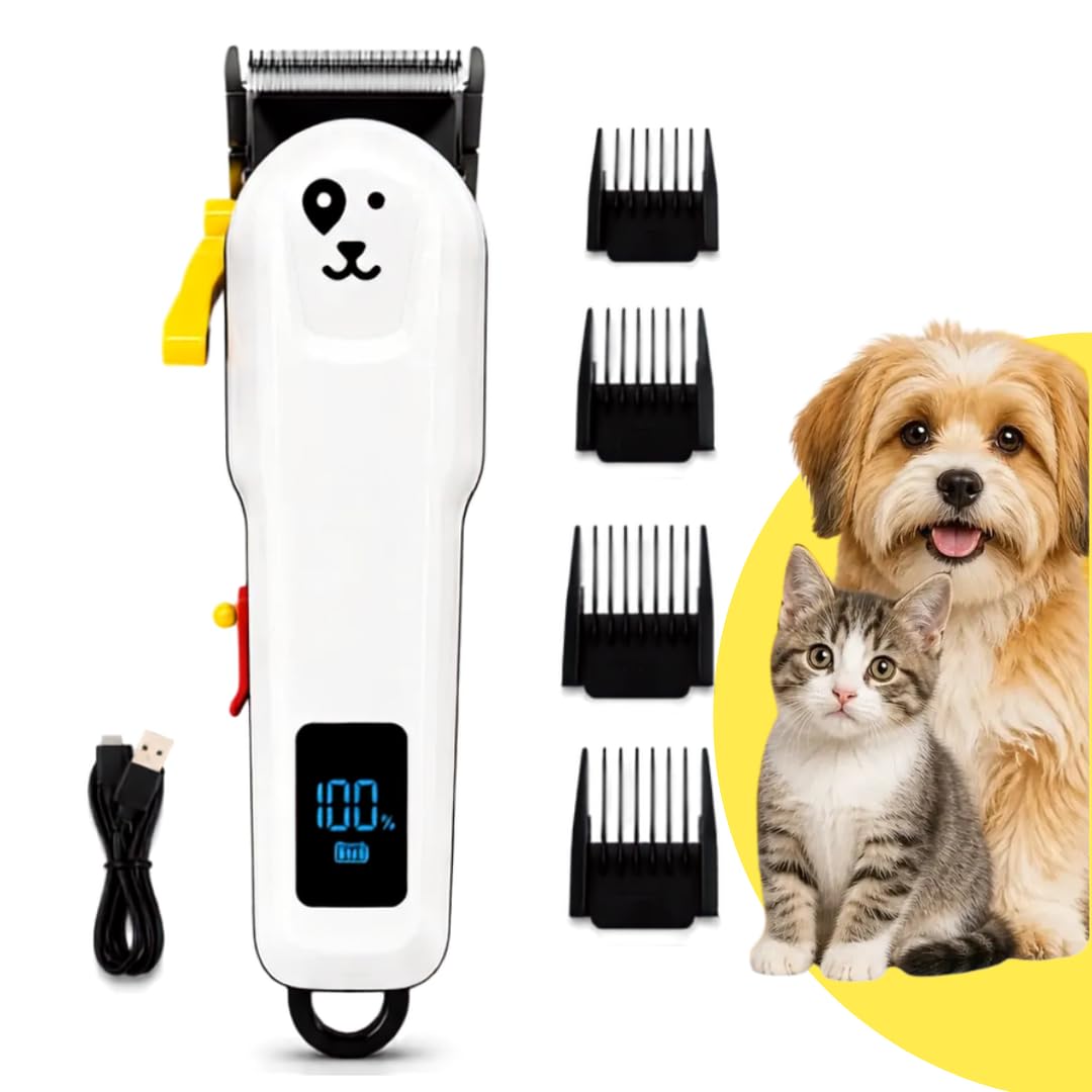 Máquina de Tosa Pet Cães Gatos Silenciosa Sem Fio Recarregável Kit 4 Pentes | Display LED inteligente, Silencioso, Recarregável via USB, Até 180 minutos de uso contínuo por carga completa