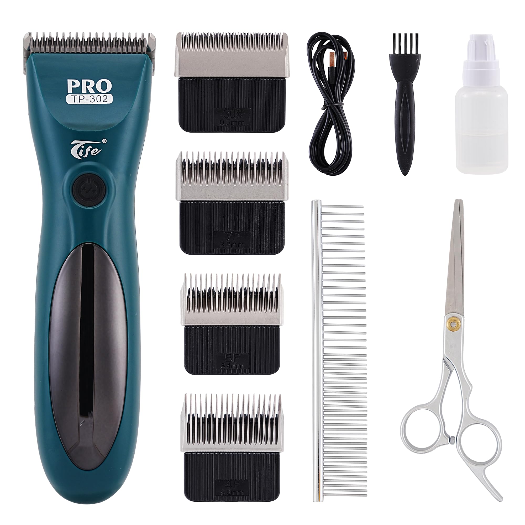 Tife PRO TP-302 Máquina de Tosa para Cães e Gatos 5000mAh | 4 Velocidades 7000-11000 RPM, 5 Lâminas de Aço Liga, Silenciosa ≤45dB, Resistente à Água, Display LCD