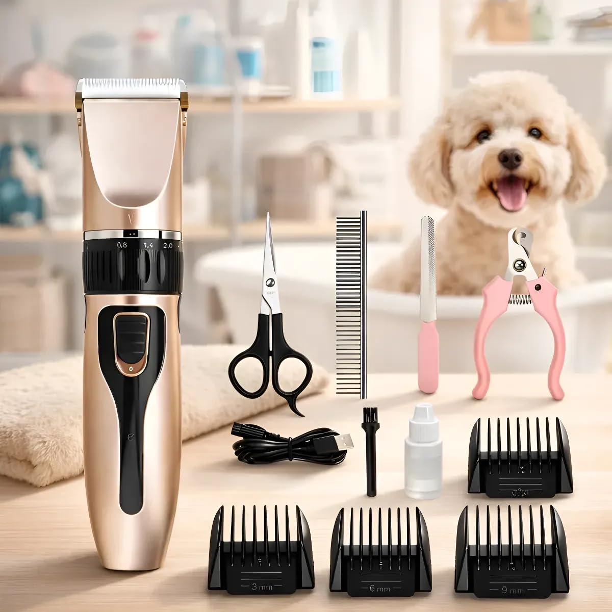 Máquina de Tosa Pet Profissional Elétrica Silenciosa Recarregável | Kit Completo, Para Cachorro e Gato, Com Tesoura e Pente, Tosador Elétrico, Acessórios Inclusos