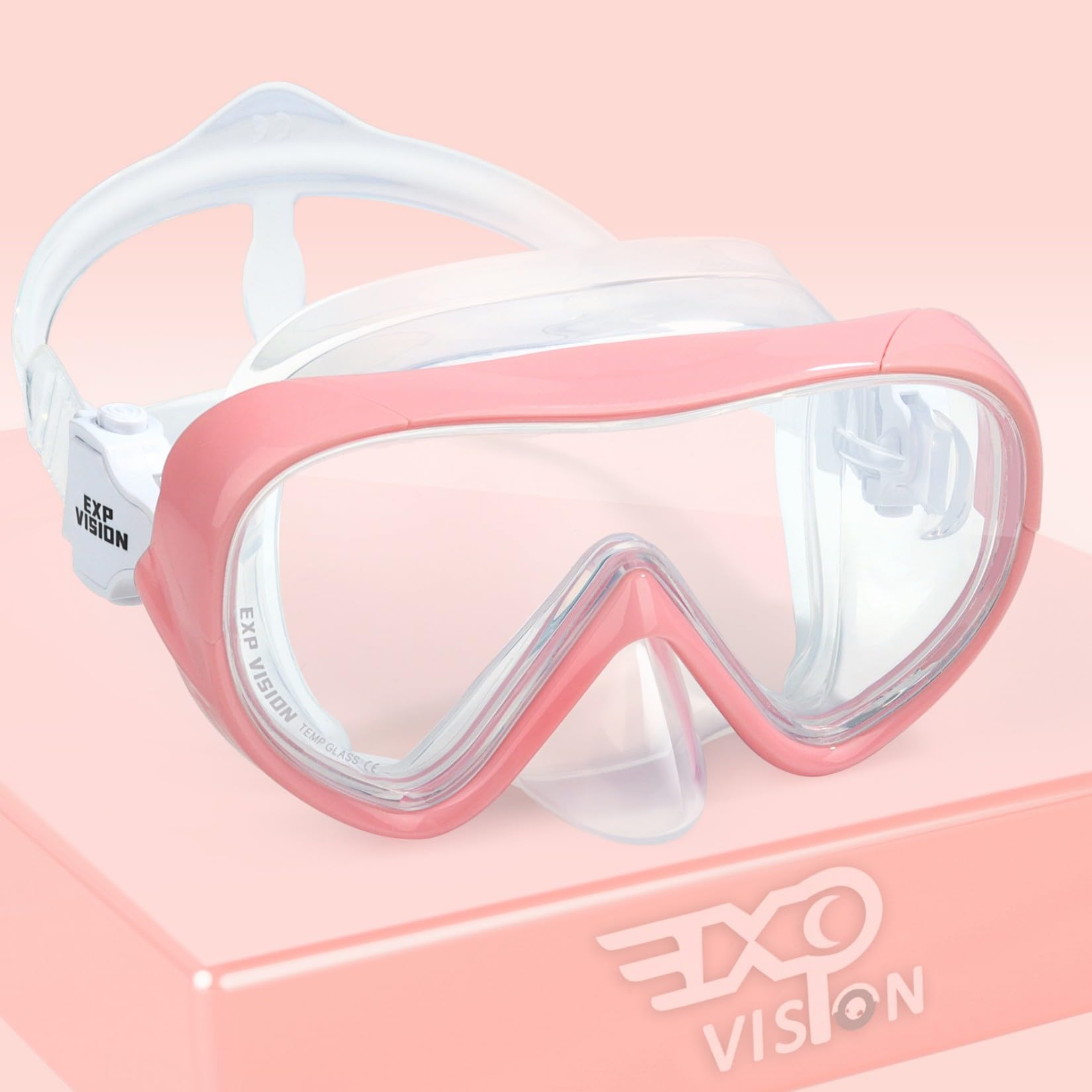 EXP VISION Máscara de Mergulho Infantil com Snorkel, Óculos de Natação Antiembaçantes com Proteção Nasal para Mergulho com Snorkel E Natação (Rosa Claro)