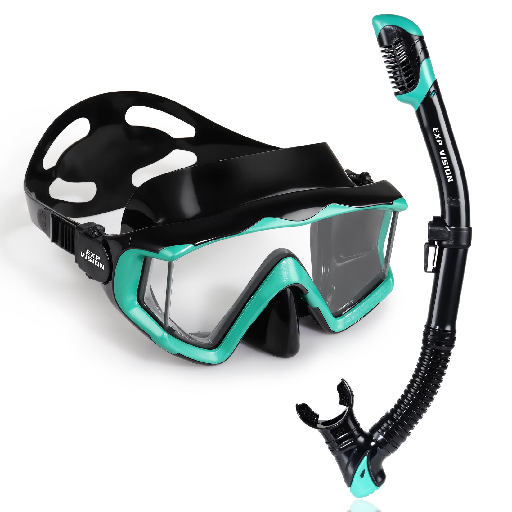 EXP VISION Conjunto de Snorkel Pano 3 para Adultos, Máscara de Mergulho Profissional Antiembaçante E Snorkel com Topo Seco, Máscara de Natação com Lentes de Vidro Temperado para Mergulho Livre