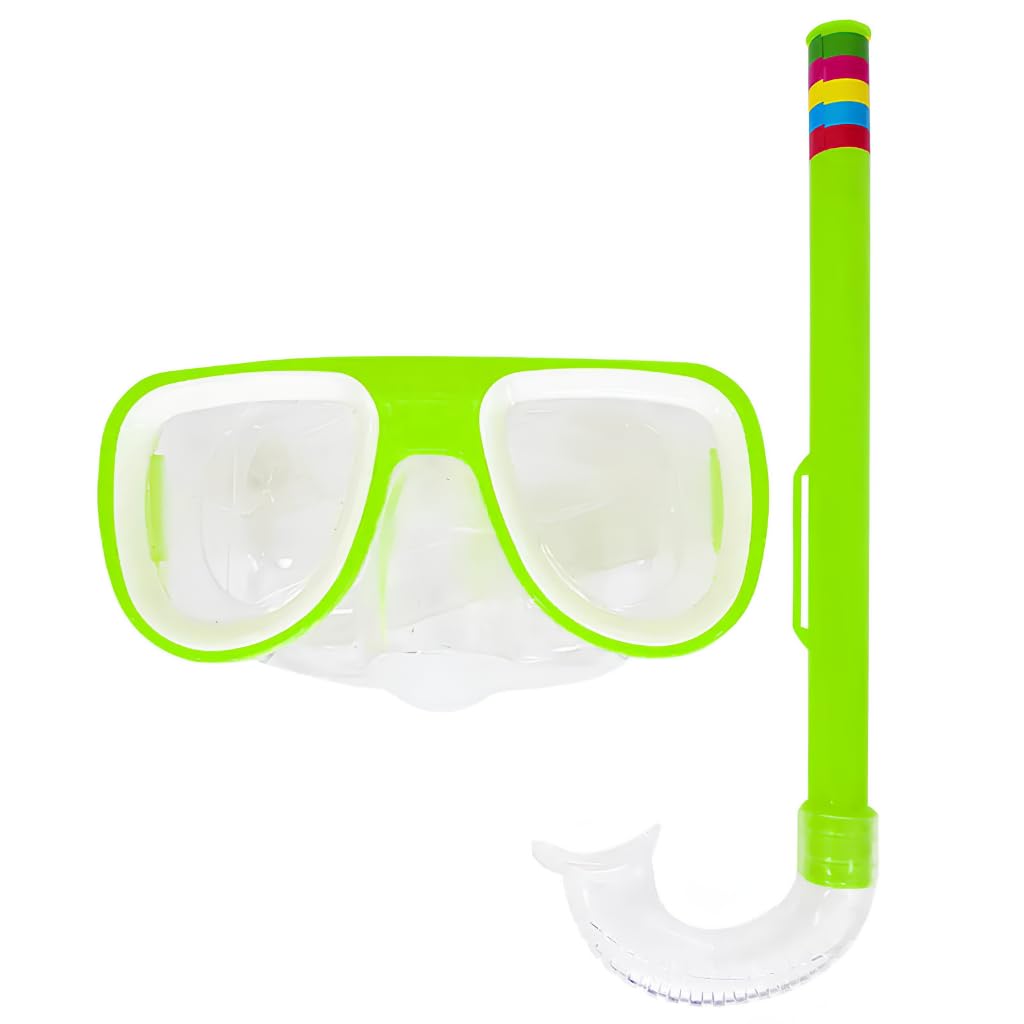 Kit Máscara de Mergulho e Snorkel Verde Ajustável para Praia e Piscina