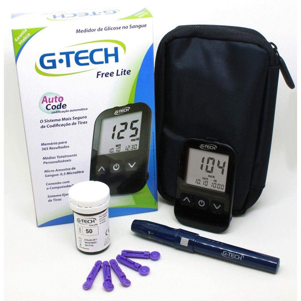 Medidor de Glicose G Tech Free Lite - Kit Completo MAIS 1 Caixa de Tiras com 50 unidades