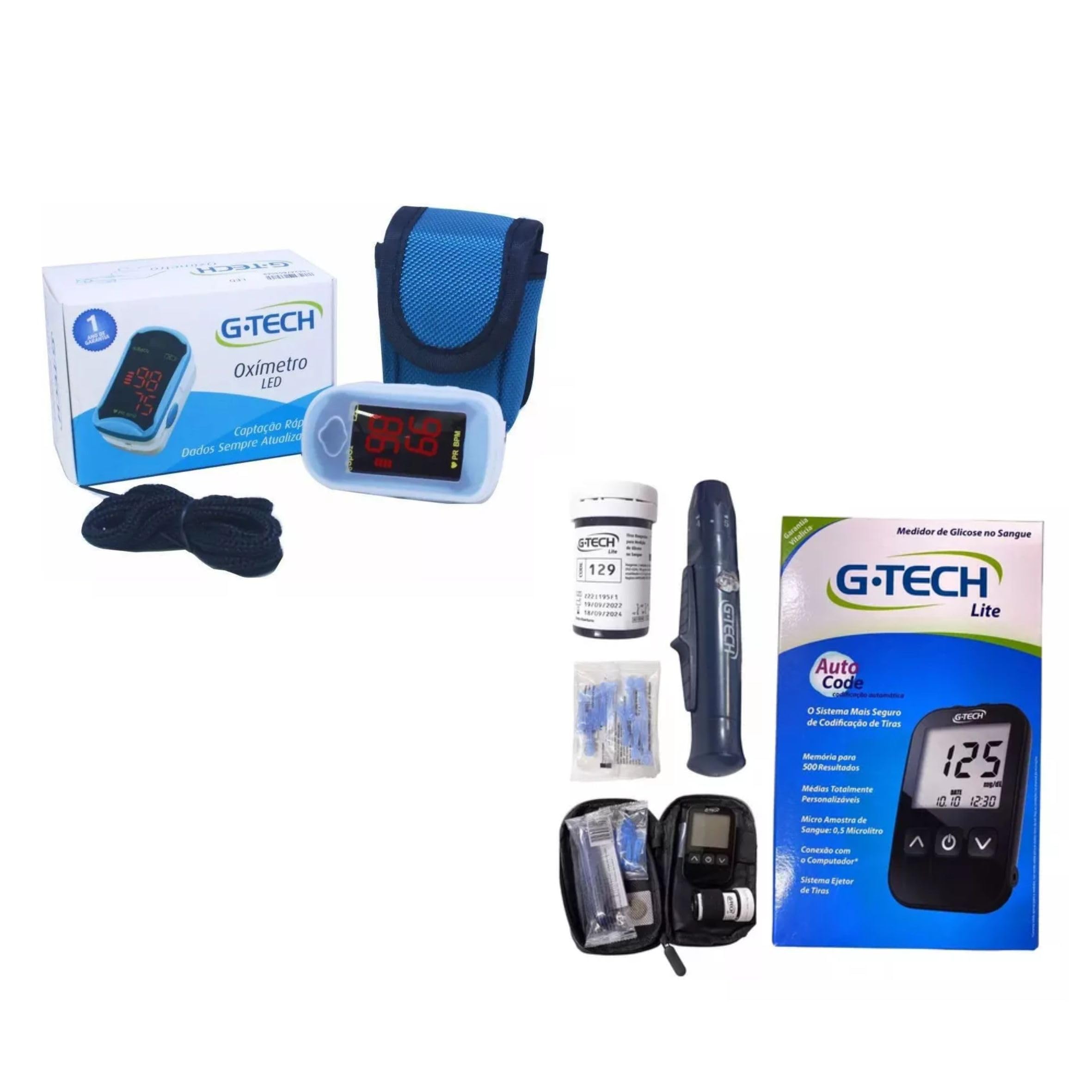 Kit Medidor De Glicose Gtech Lite C/Oximetro Digital G-tech