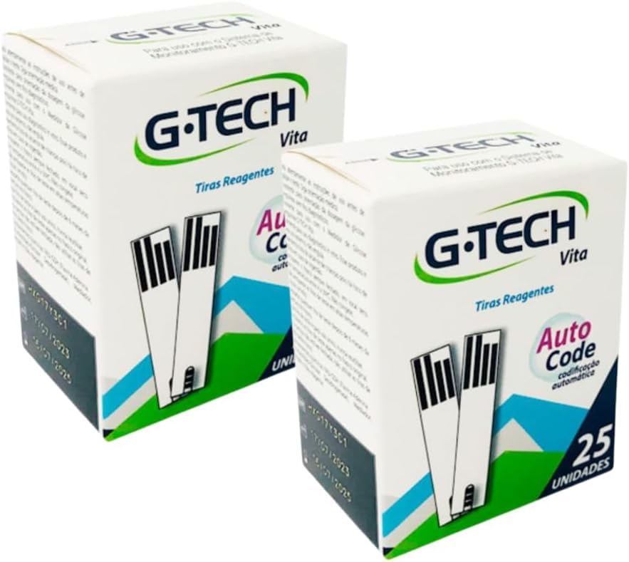 Kit 100 Tiras Reagentes para Medição de Glicose G-Tech Vita, Teste de Glicemia