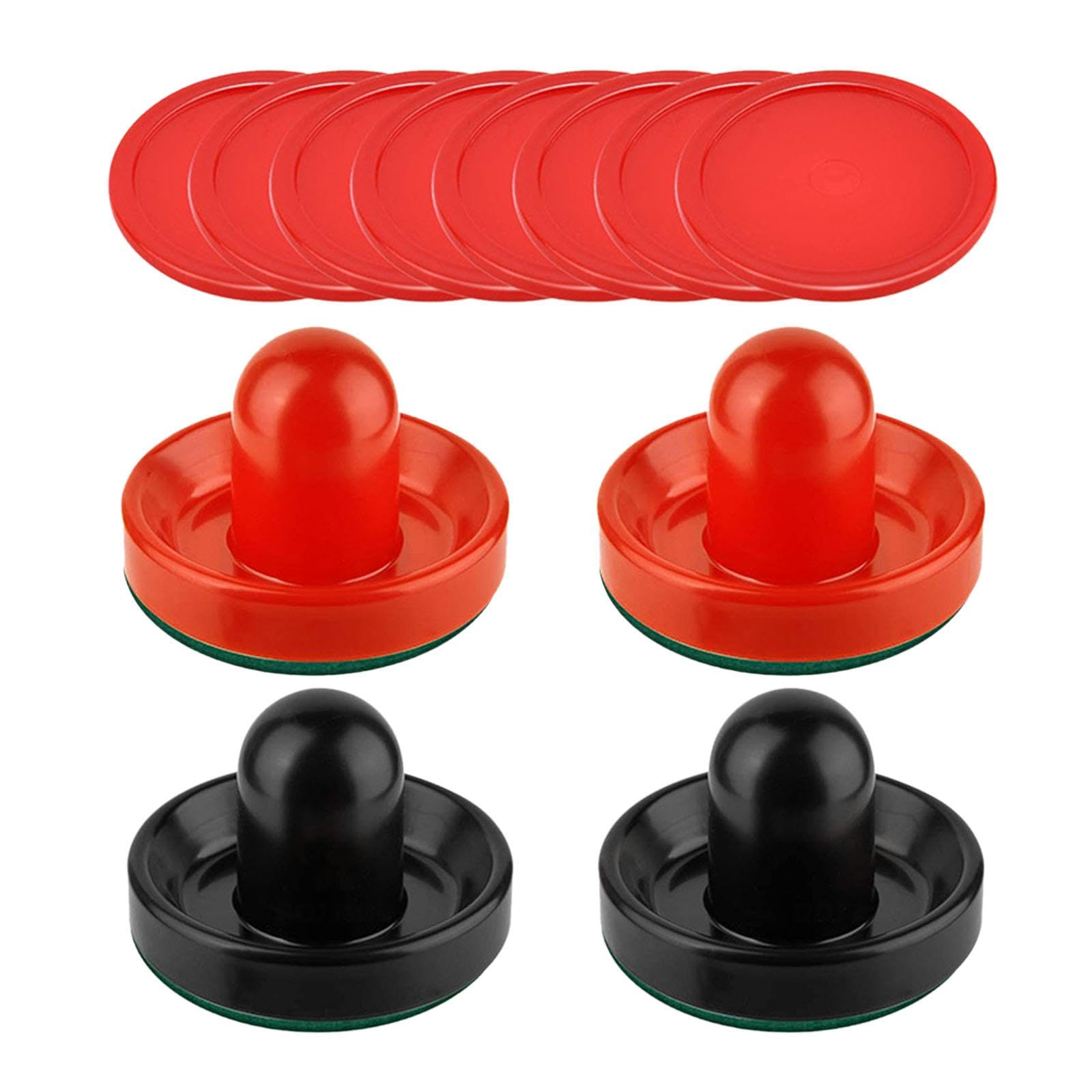 Tachiuwa 4 unidades de empurradores de air hockey e 8 unidades de discos empurrador deslizante de discos de 2,5 polegadas para jogo de mesa, Preto e vermelho
