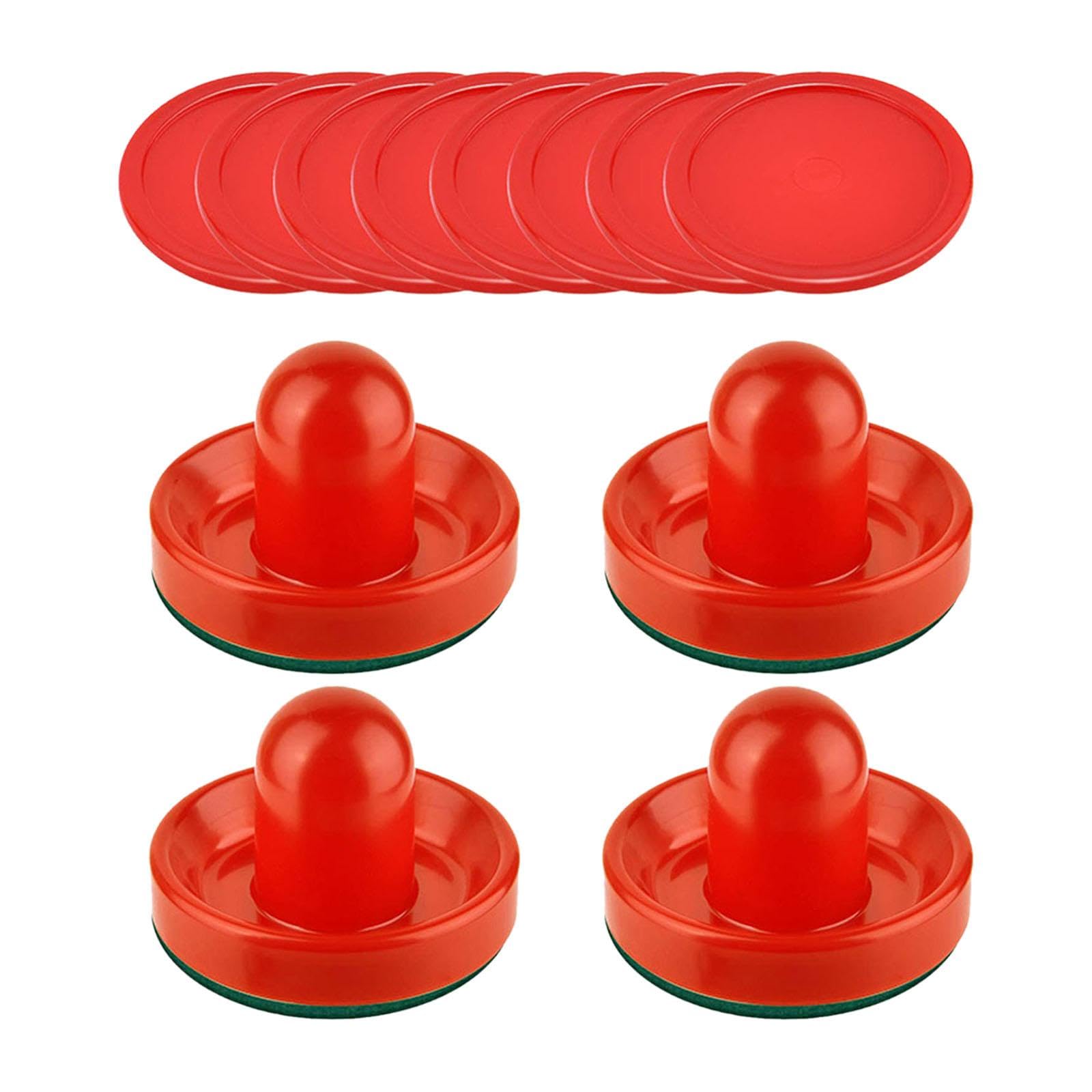 Tachiuwa 4 unidades de empurradores de air hockey e 8 unidades de discos empurrador deslizante de discos de 2,5 polegadas para jogo de mesa, Vermelho