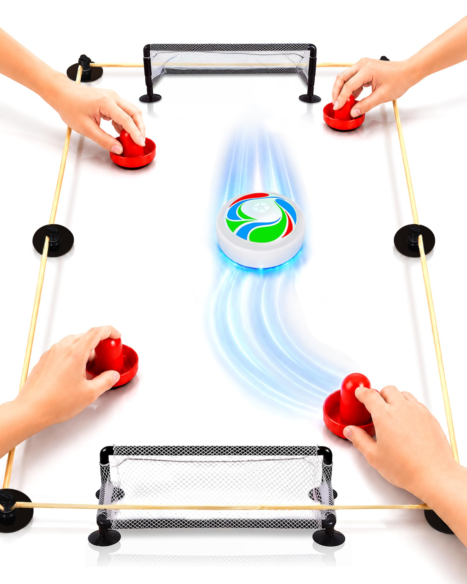 Jogo de hóquei de ar de mesa recarregável com disco flutuante de LED, jogo de hóquei de mesa com limites de rebote de banda elástica, jogo de mesa interno para 2 a 4 jogadores, ideia de presente para