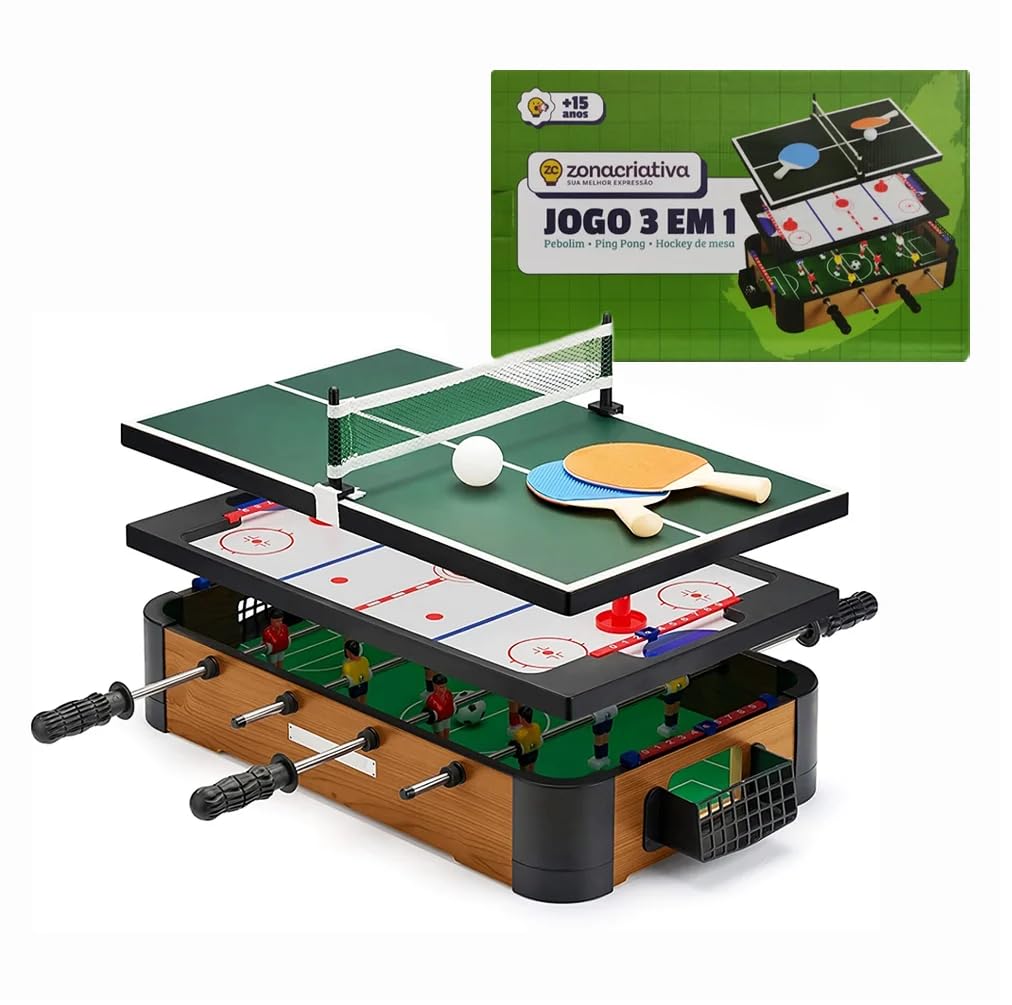 Mesa de Jogos 3 em 1 para Crianças, Pebolim, Ping Pong, Hóquei de Mesa, Jogo de Fliperama, Presente para Crianças a partir de 3 Anos