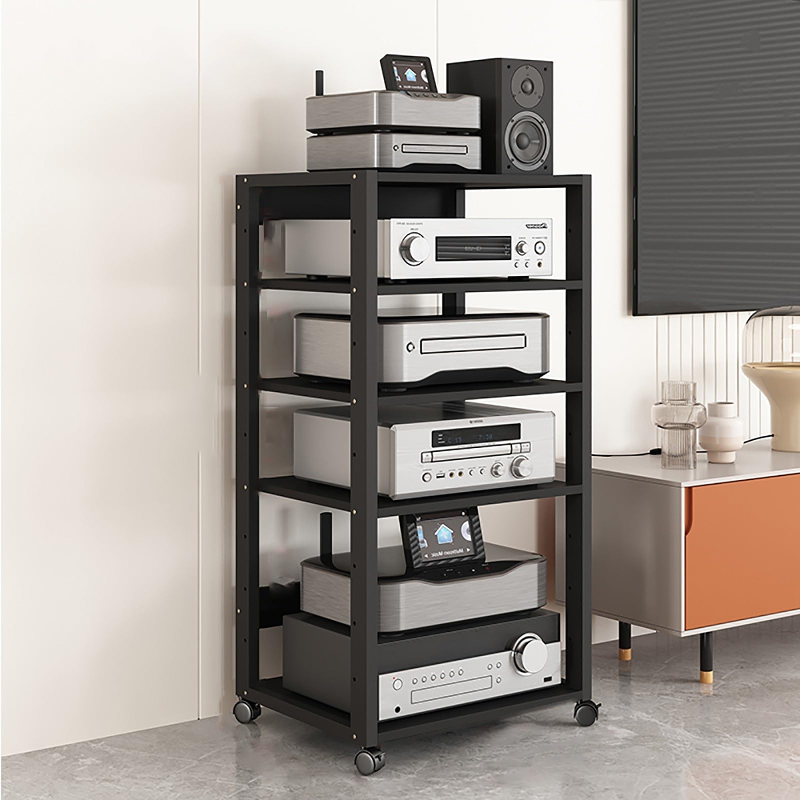 Prateleira multifuncional para jogos – Suporte moderno para toca-discos de vinil e mesa lateral para PS4, Xbox, caixa de cabos, console - Rack de armazenamento elegante (50,1 x 40 x 110 cm)