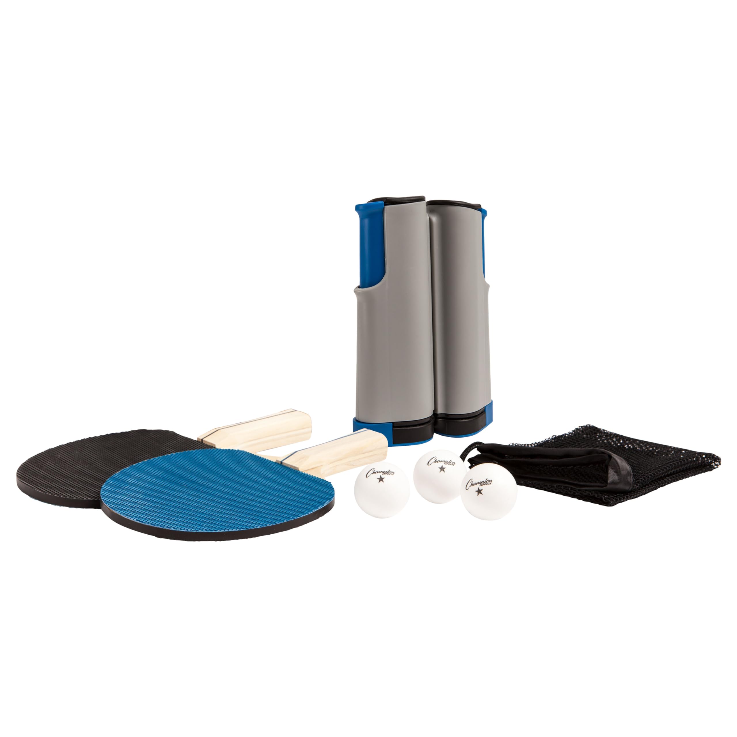 Champion Sports Tênis de mesa em qualquer lugar: kit com raquetes, bolas e suportes de rede portátil de pingue-pongue