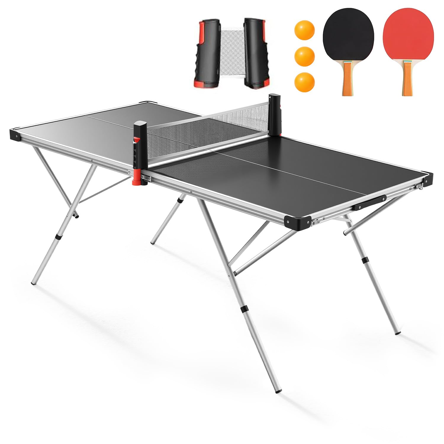 Kit Mesa Ping Pong, 160 * 80 cm, com Kit 1 Rede Retrátil + 2 Raquetes + 3 Bolinhas, Aluminum Alloy Frame, Height Adjustable, Kit Mesa Tenis de Mesa, Mésa de Ping Pong Dobravel