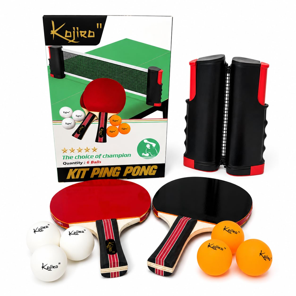 Kit Ping Pong Profissional Tênis Mesa 2 Raquetes Rede 6 bolas