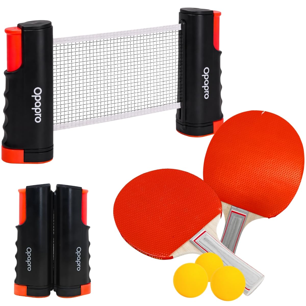 Kit 2 Raquetes de Tênis de Mesa + 3 Bolinhas + Rede de Ping Pong Retrátil Ajustável 1,66 metros Portátil Universal para Iniciantes