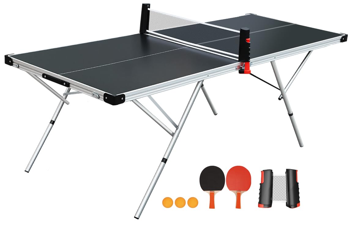 Mini Mesa de Ping Pong, 160x80cm, Mesa Ping Pong Dobravel com Kit 1 Rede Retrátil + 2 Raquetes + 3 Bolinhas Bel, Pode ser Dobrado para Poupar Espaço