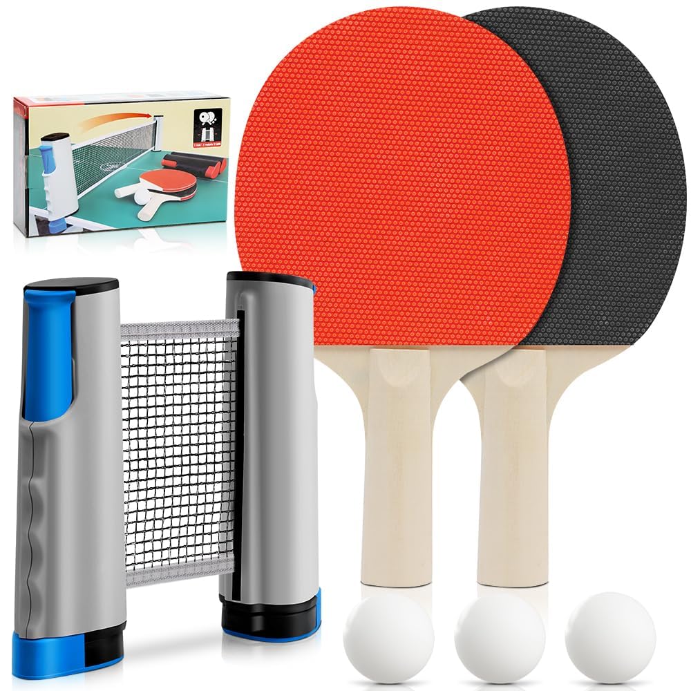 Genérico Kit de Tênis de Mesa Completo com Rede Retrátil, 2 Raquetes e Bolinhas, Kit Tênis de Mesa Instant, Raquete Ping Pong, Rede Ping Pong