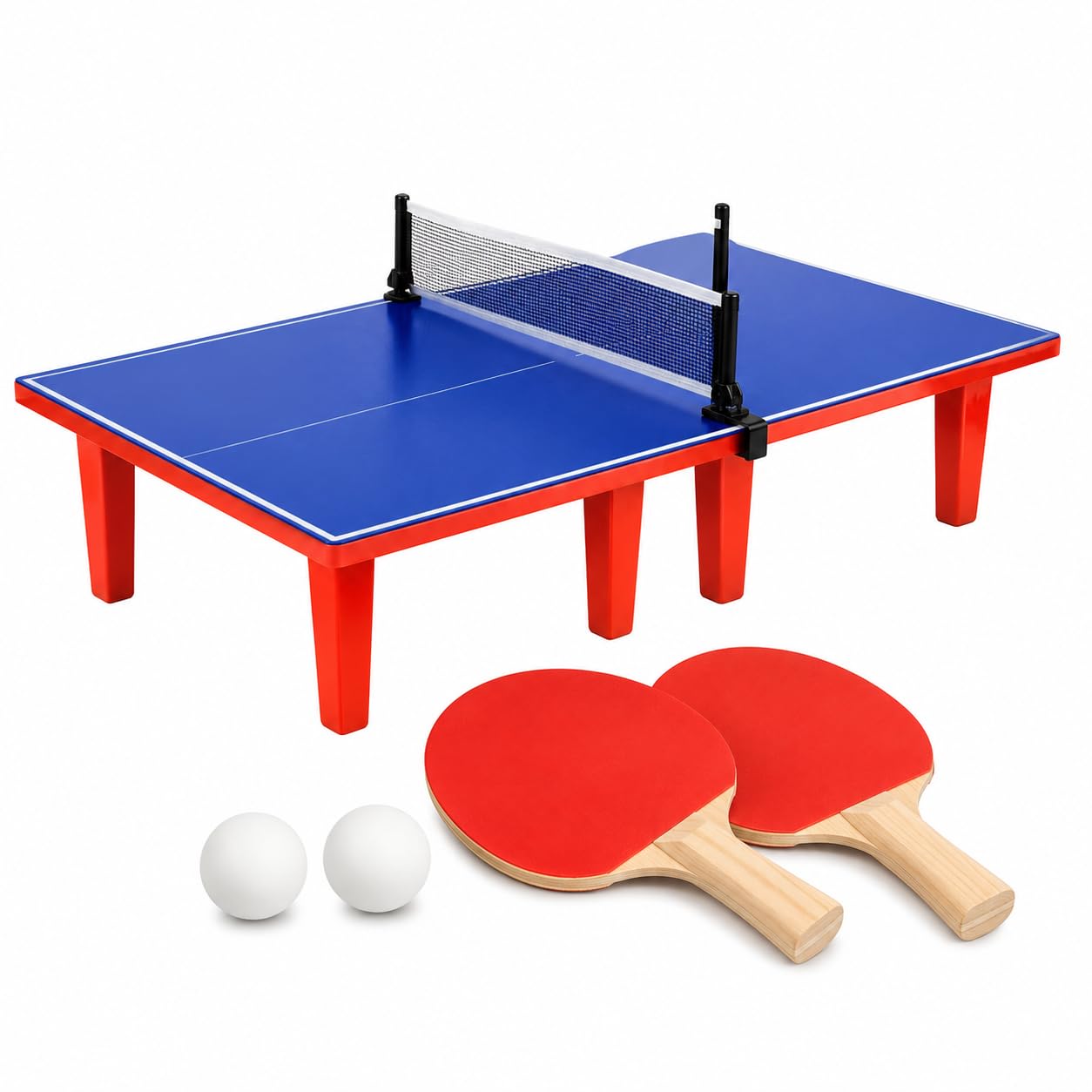 Mini Mesa de Ping Pong Infantil Portátil, 60x30cm, Desmontável, com 2 Raquetes, 2 Bolinhas, Jogo de Tênis de Mesa, 5 Peças