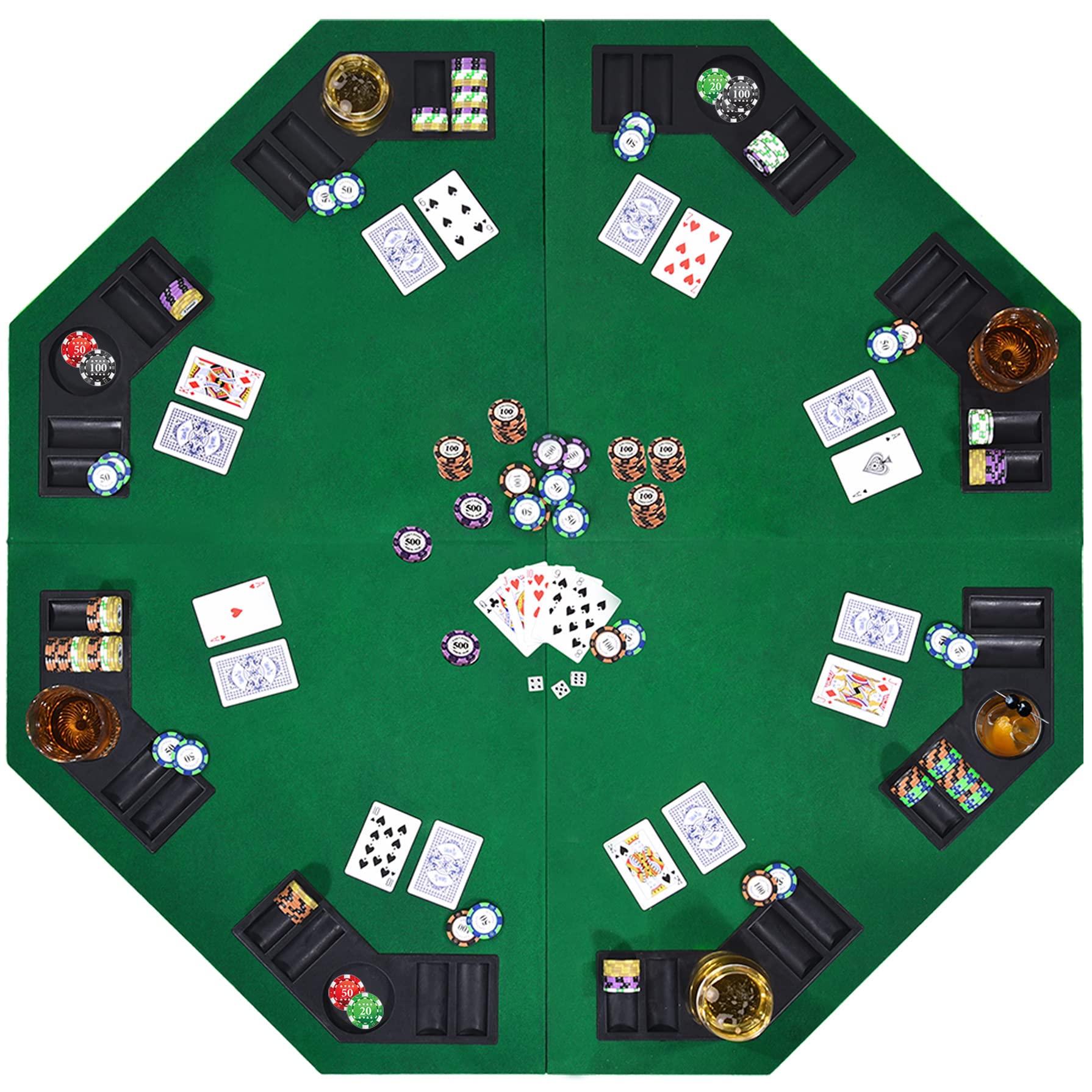Tampo Dobrável para Mesa de Poker 120cm/48", 8 Jogadores | Tampo de poker Texas Hold'em com porta-copos, bandejas para fichas, feltro e bolsa para noites de jogos