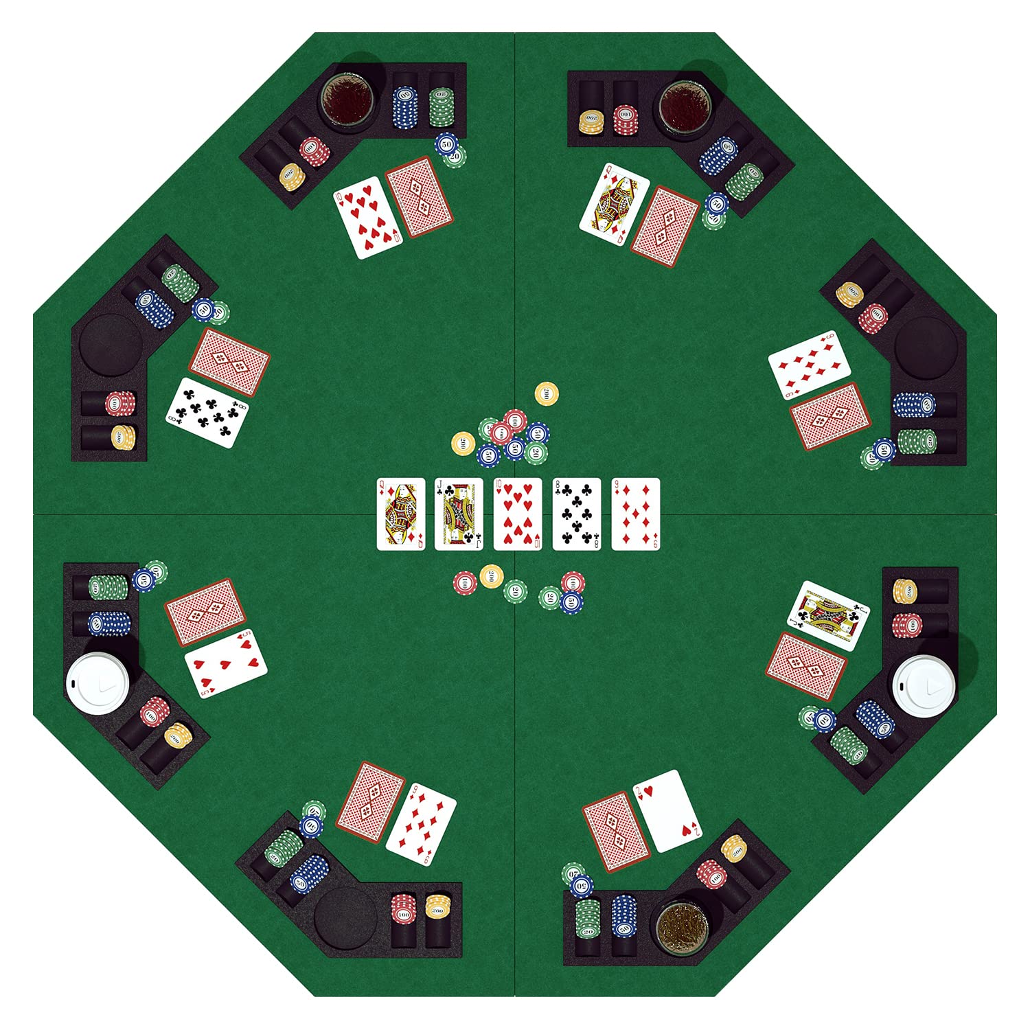 Tampo de mesa de pôquer dobrável de 121 cm para 8 jogadores, topo de mesa de pôquer octógono com bandeja de fichas e porta-copos, tapete de mesa profissional de pôquer Texas Hold'em com bolsa de | Tapete de feltro profissional para 8 jogadores Texas Hold'em com bolsa de transporte para jogos de cassino