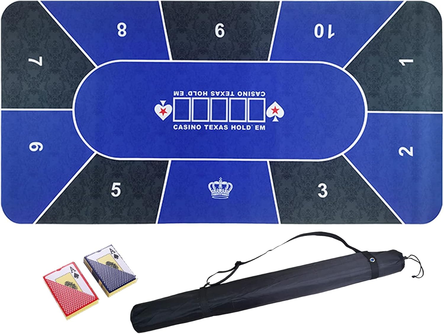 Tapete De Poker Para 10 Jogadores, Tapete De Poker Texas Hold'em Com 2 Baralhos, Cartas De Baralho E Bolsa De Transporte, Mesa De Poker De Borracha Antiderrapante, Green, 180x90cm