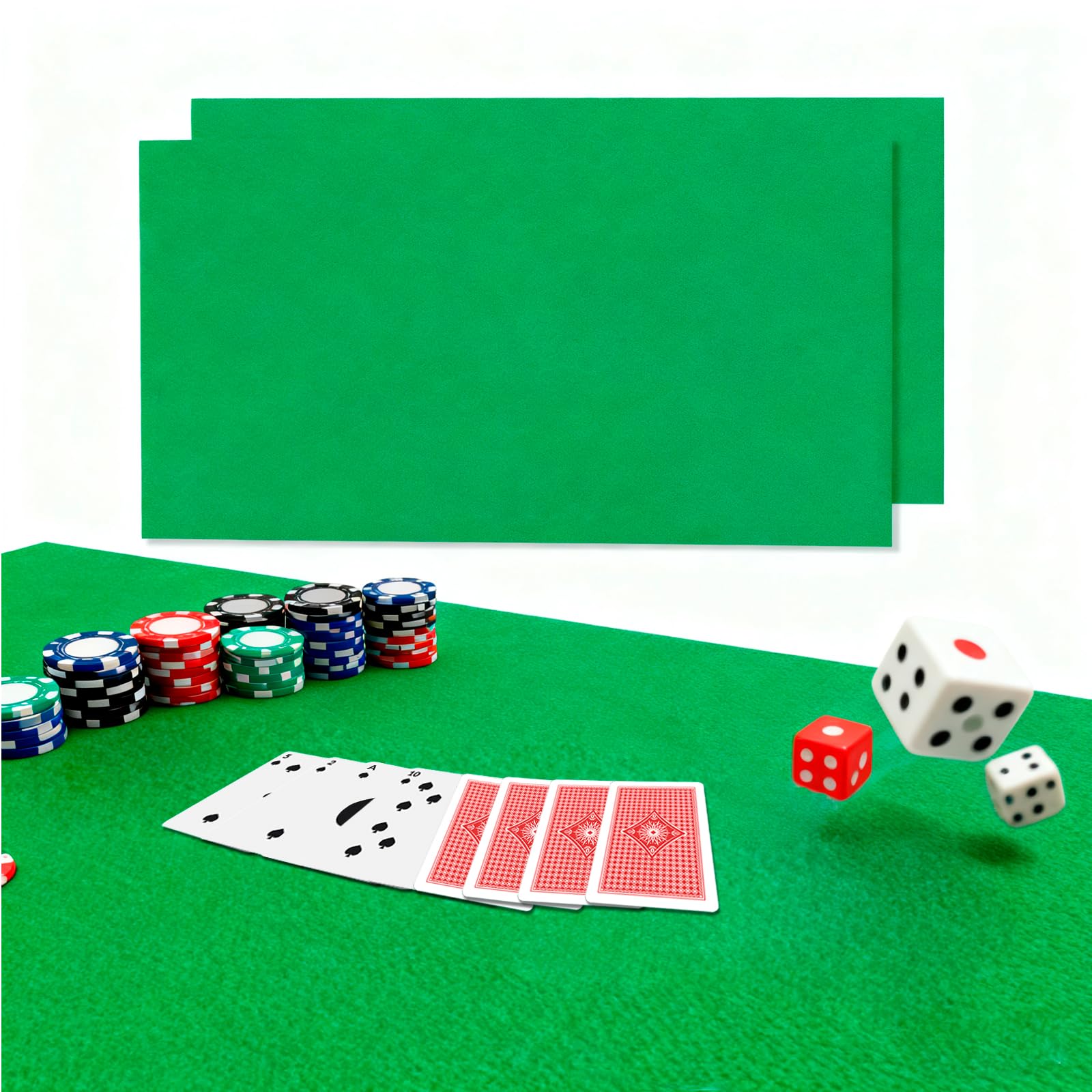 2 peças de tapete de mesa de pôquer e cobertura de mesa de feltro verde premium de 91 x 182 cm e topo de mesa de pôquer para Texas Holdem e jogos de cartas e tapete de jogo para tampos de