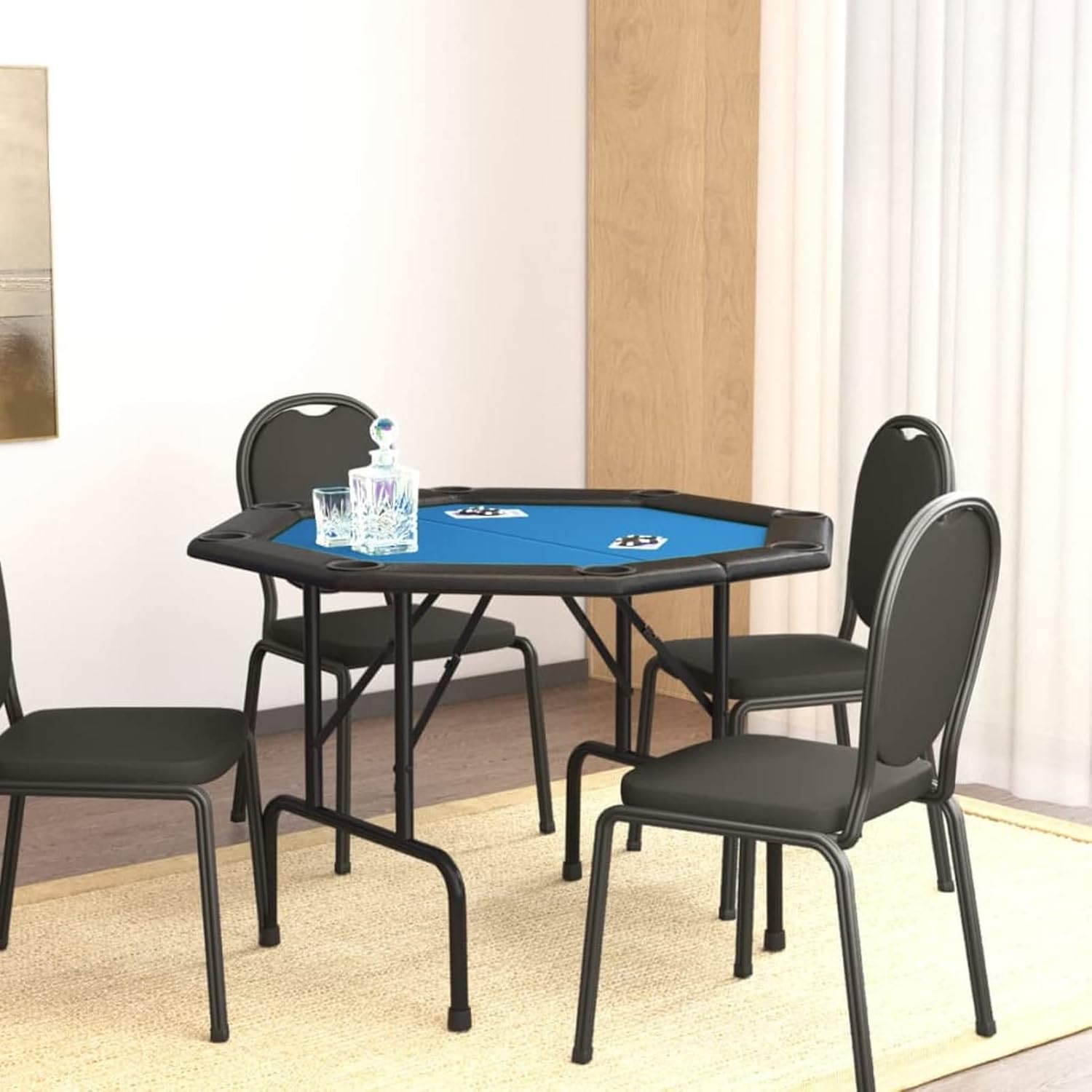 Mesa De Poker Dobrável Para 8 Jogadores Azul 108x108x75 Cm