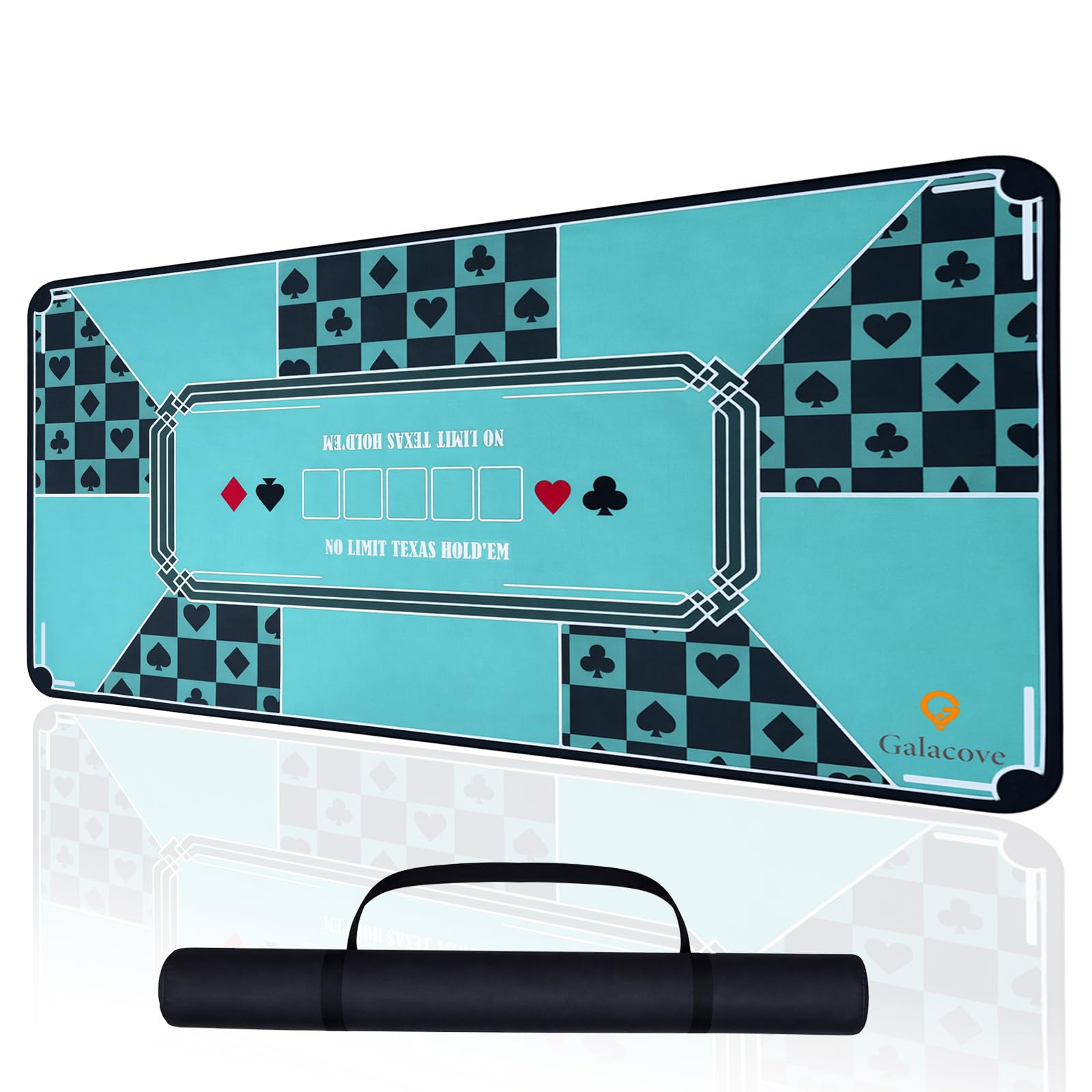 Tapete de pôquer de 178 cm x 89 cm, tapete de mesa de pôquer Texas Hold'em para 8 a 10 jogadores com bolsa de transporte, tampo de mesa de pôquer com suporte de borracha antiderrapante