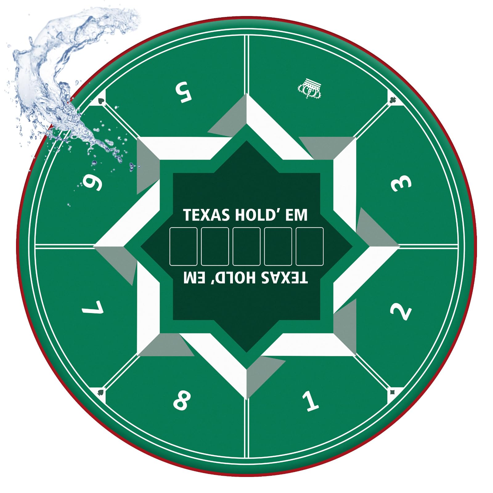 Feltro de mesa de pôquer de dupla face, tapete de pano antiderrapante à prova d'água 520gsm grosso, estilo cassino, layout impresso para pôquer e jogos de cartas, redondo de 47 polegadas, verde