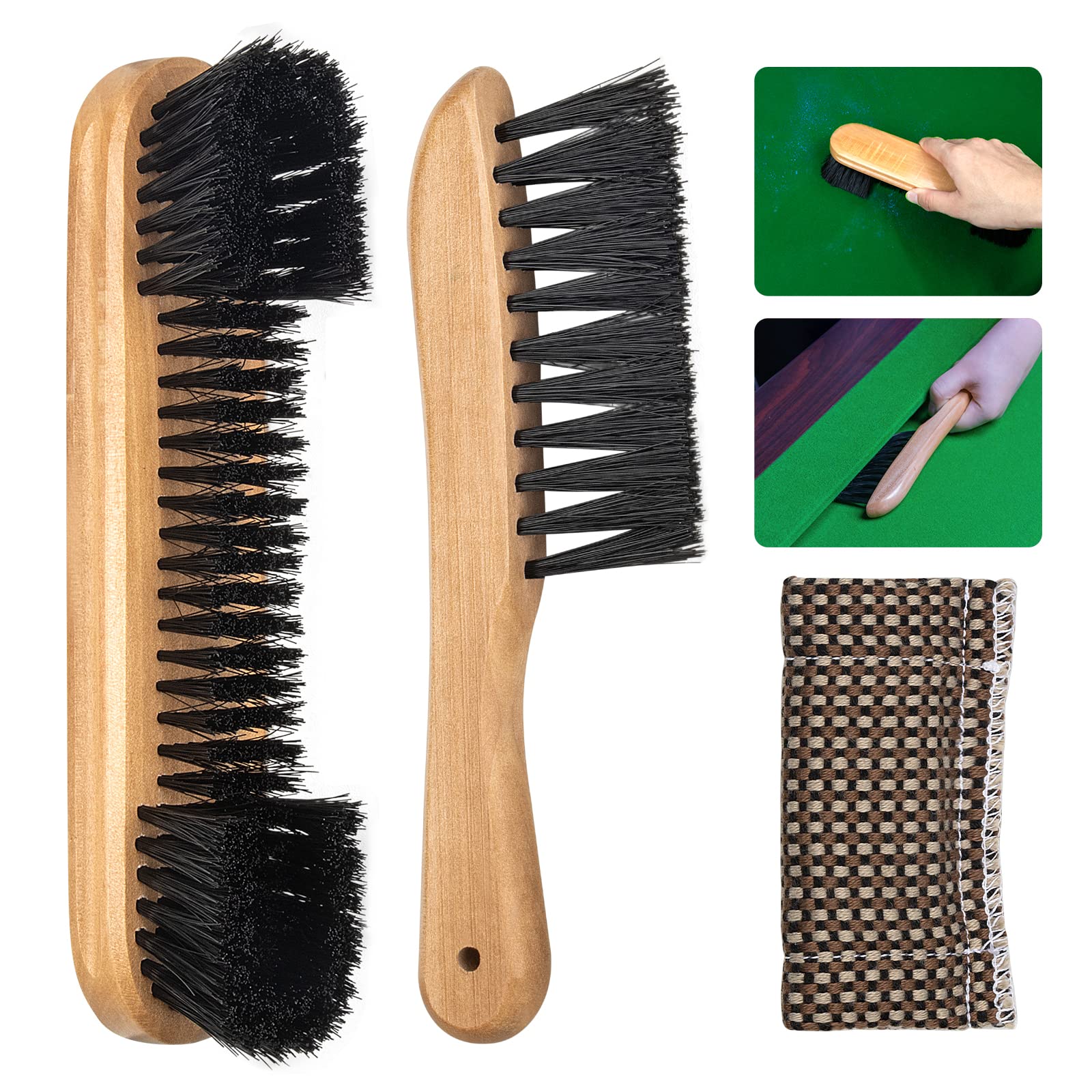 Adhafera Conjunto de pincéis para mesa de sinuca, escova de mesa de bilhar para feltro | Madeira maciça pura, cerdas de nylon, acessórios de mesa de bilhar, presente para amantes de bilhar