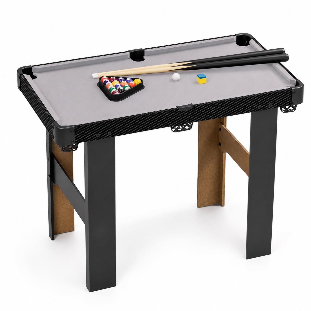 predolo Mesa de bilhar portátil, mesa de bilhar pequena de 83 cm para casa, conjunto completo de jogo de bilhar com tacos e bolas, estrutura de madeira
