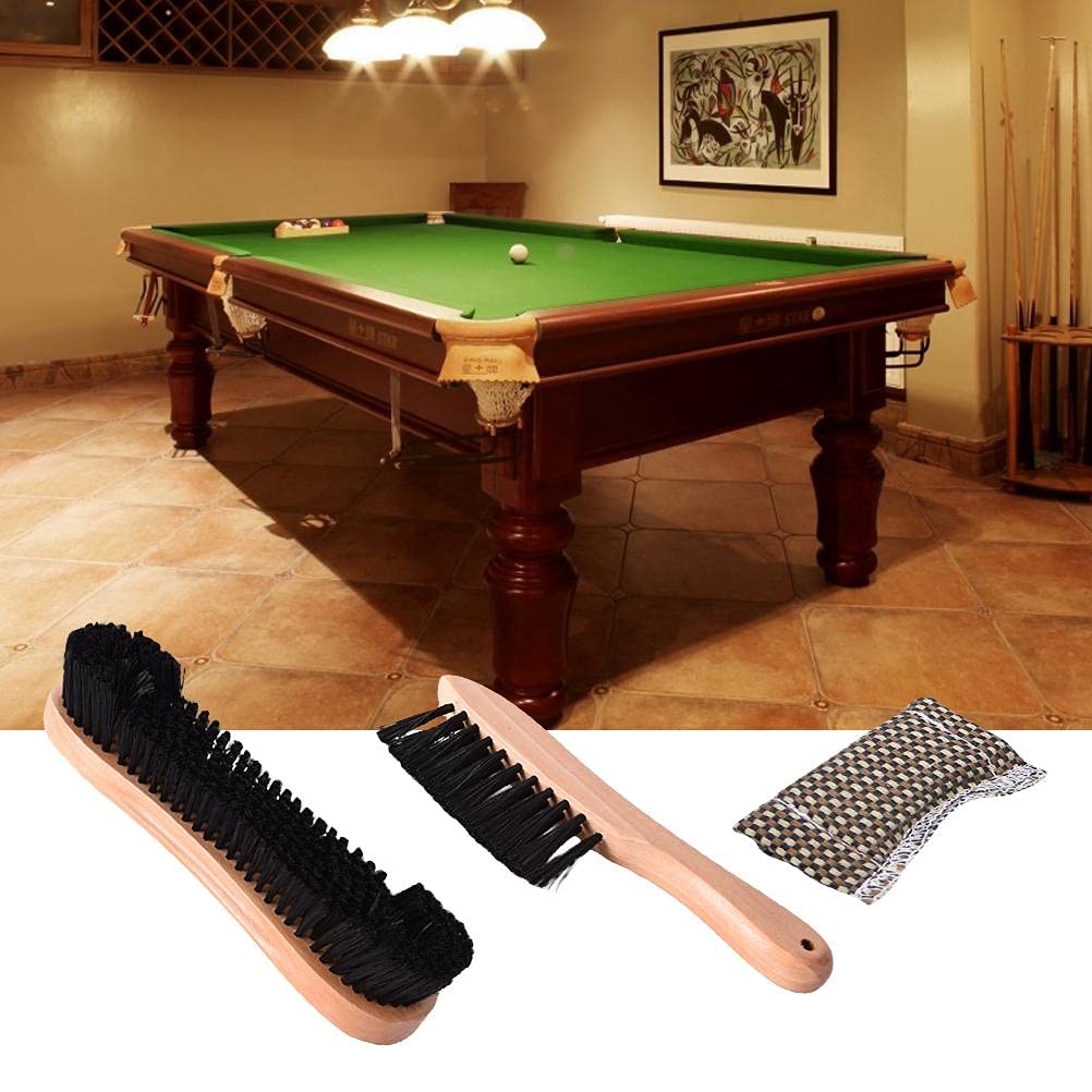 Generic Conjunto de limpeza de mesa de bilhar de madeira, kit completo de pincéis de bilhar para salas de jogos em casa, 3 peças com cerdas de nylon