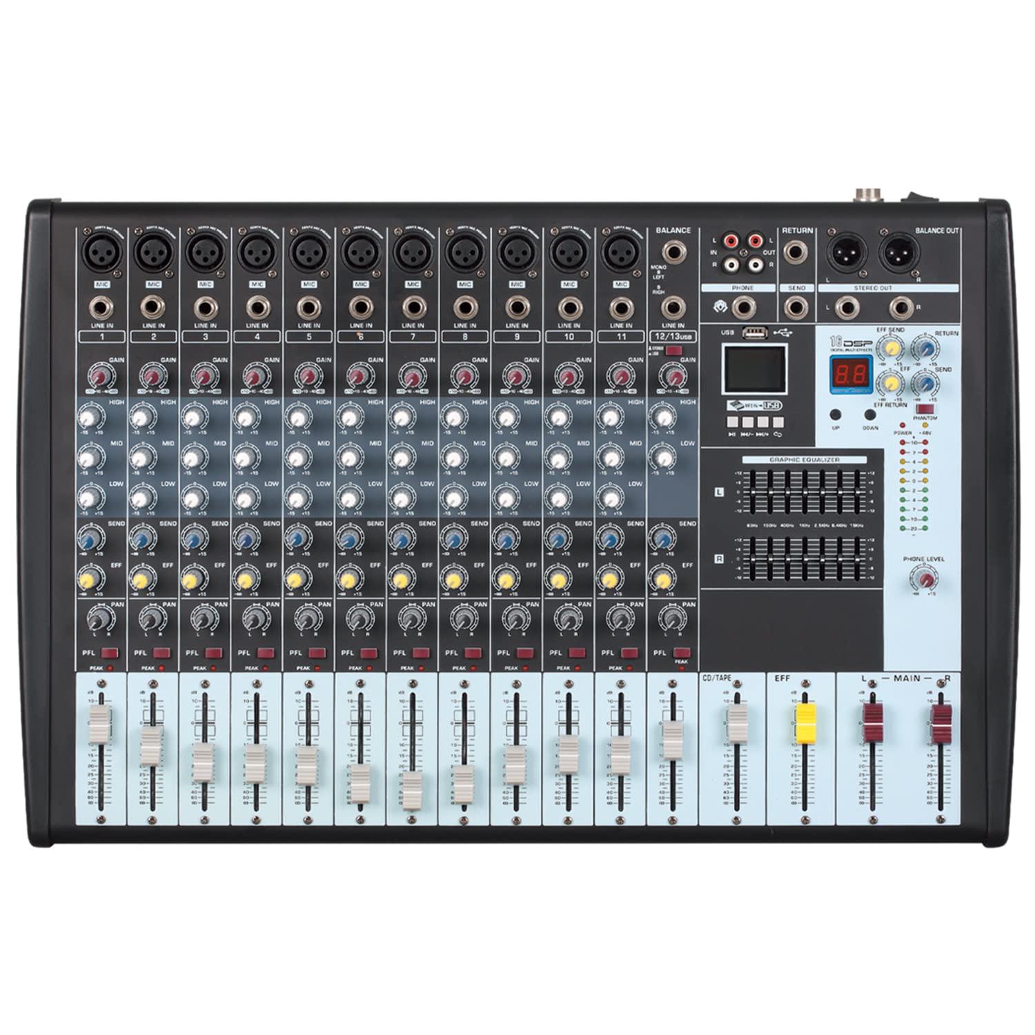 Boytone Mixer de Áudio Profissional Bluetooth de 12 Canais, Gravação Em Pc, 16 Efeitos Dsp, Alimentação Fantasma de 48V, 11 Entradas para Microfone, Controlador de Estúdio de Mesa de Som com Entrada
