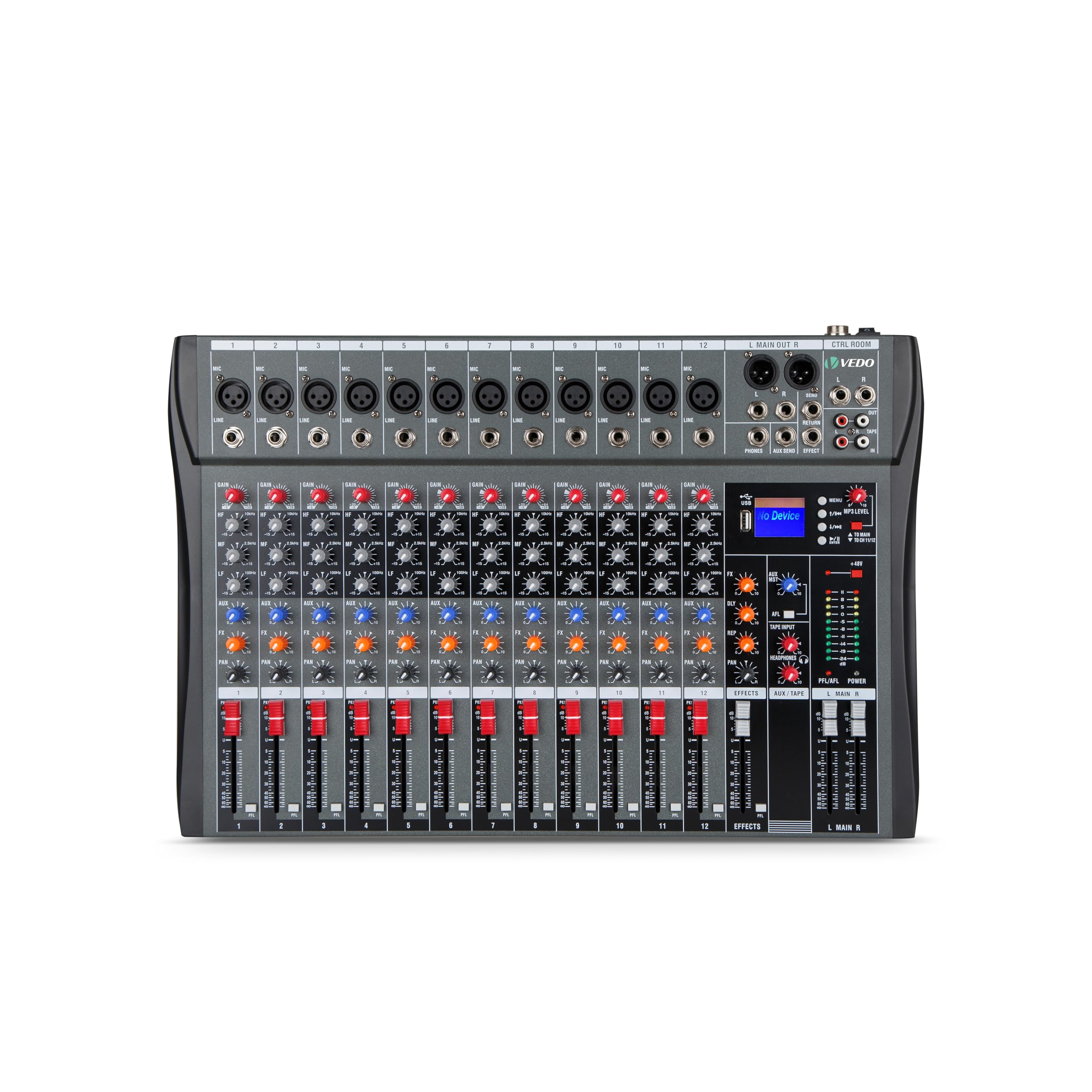 Mesa De Som 4/6/7/8/12 Canais Profissional Portátil Mixer Bluetooth Interface Gravação Audio Console com placa de som USB + 48V Phantom power (Mesa 12.1 Canais)