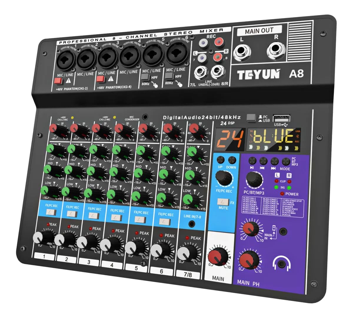 mesa de som,teyun/vedo 8 a8 canais digital/número profissional portátil com reverb bluetooth usb interface audio/áudio mixer 7-6-4-3- canal phantom 48v console,melhor que a6 a4 na4 power channel