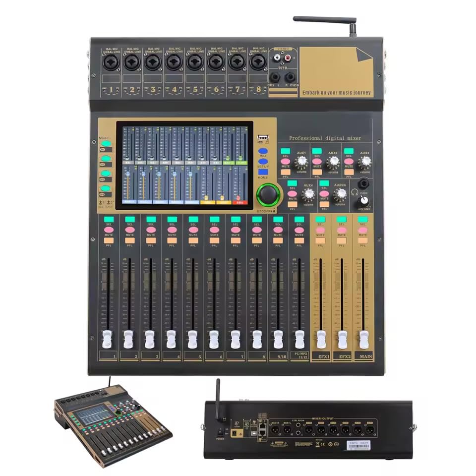 Mesa de Som Digital Mixer Digital Profissional 12 Canais com Tela Touch Screen, Wi-Fi, Efeitos DSP, para Igrejas e Eventos