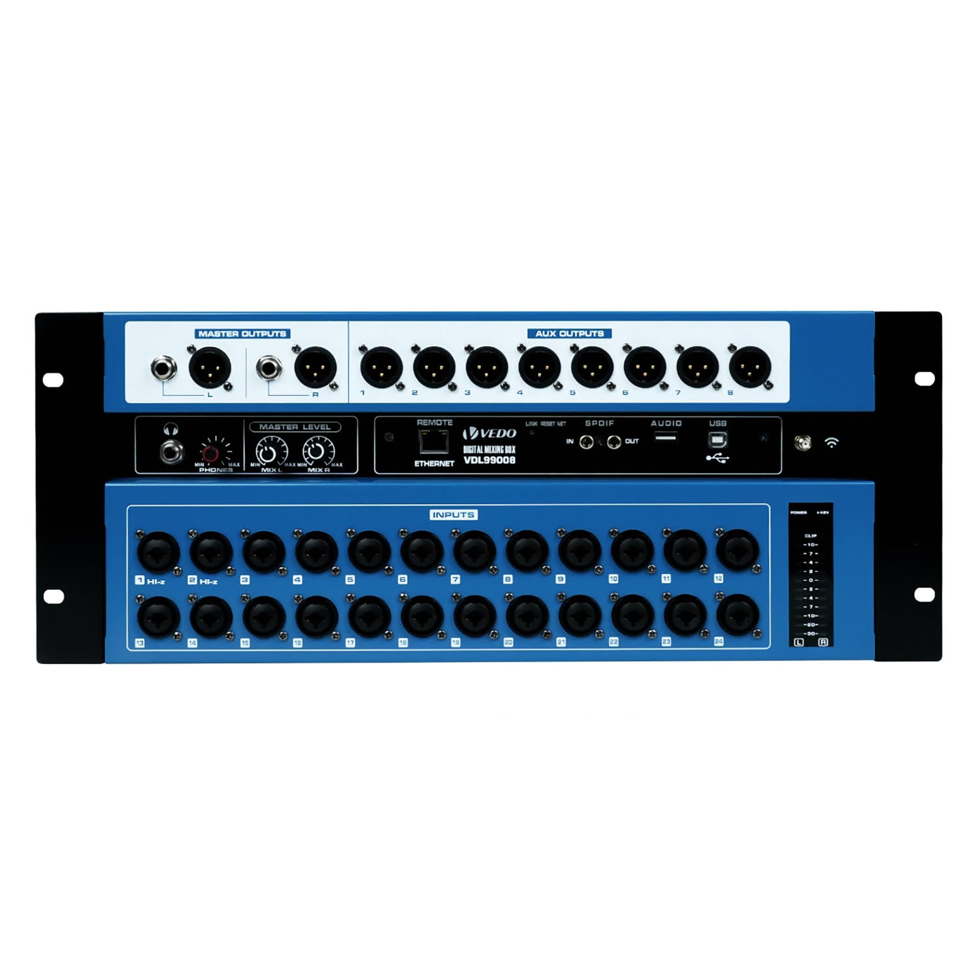 Mesa de Som Digital 24 Canais, Mixer Rack Profissional, Controle Remoto WiFi, 16x16 USB, 2 Efeitos, 12 Cenas, para Shows e Igrejas