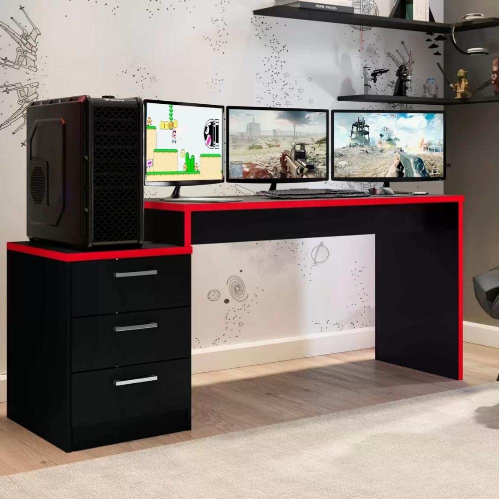 Expresso Móveis Mesa Gamer Escrivaninha Desk DRX 5000 - Móveis Leão Preto TX/Vermelho