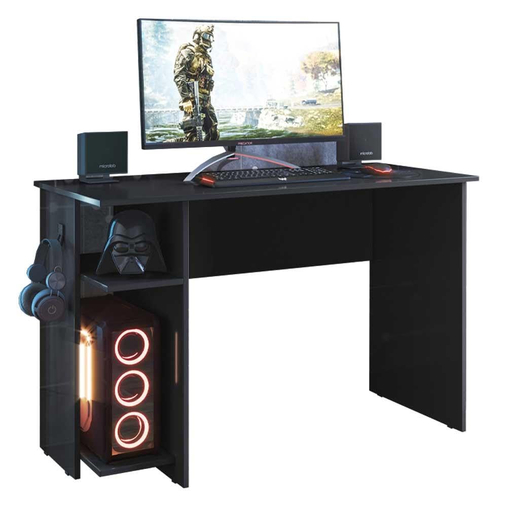 QMOVI Escrivaninha Gamer Mesa De Escritorio Com Suporte De Fone Preto