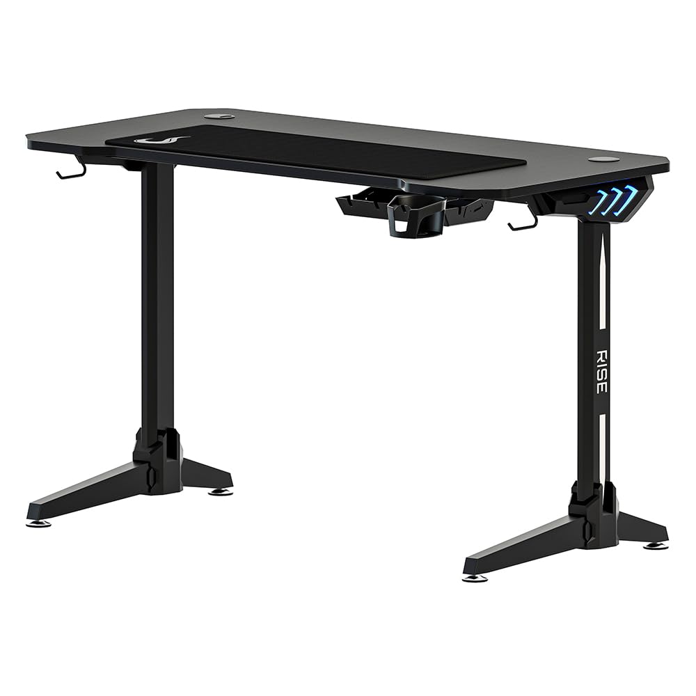 Mesa Gamer RGB Rise Mode Desk 06, Suporte para Copos, Suporte para Headset, Preto - RM-TB-06-BK