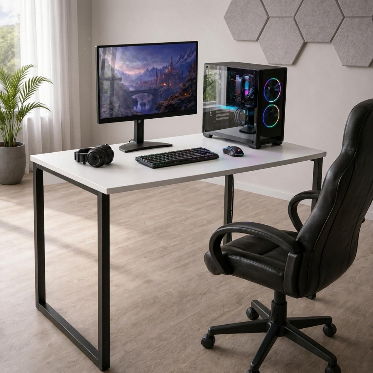 Mesa Escrivaninha Gamer Estilo Industrial 100x60cm MDF Premium Branco e Aço Carbono